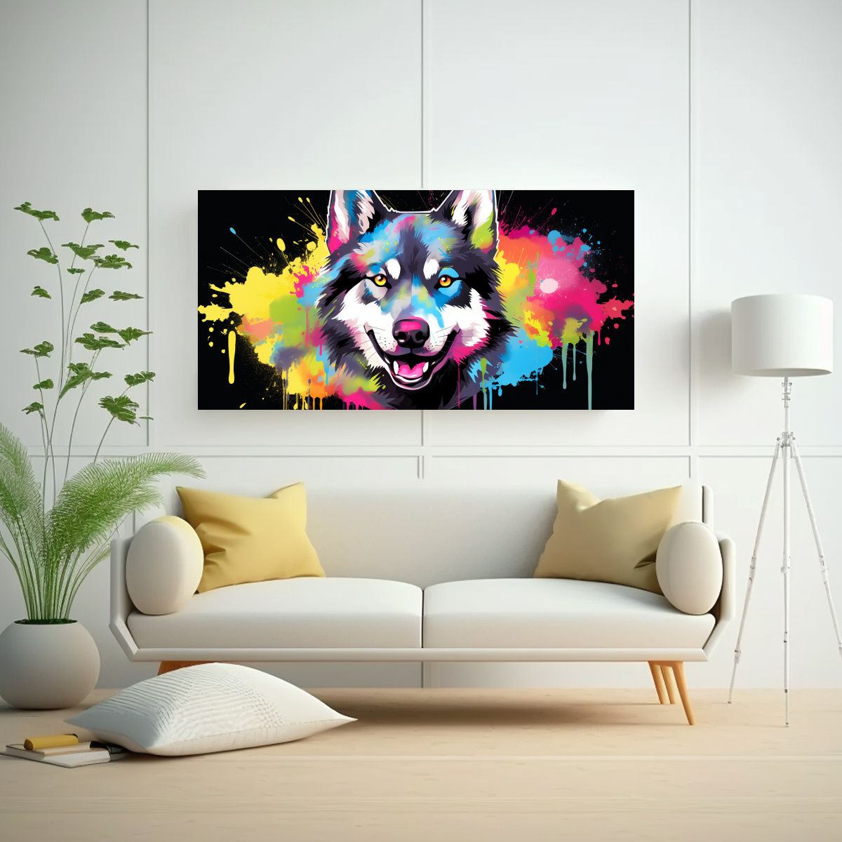 GENERICO - Cuadro Pop Art De Un Husky En Colores Arcoíris Y 60x30 Cm