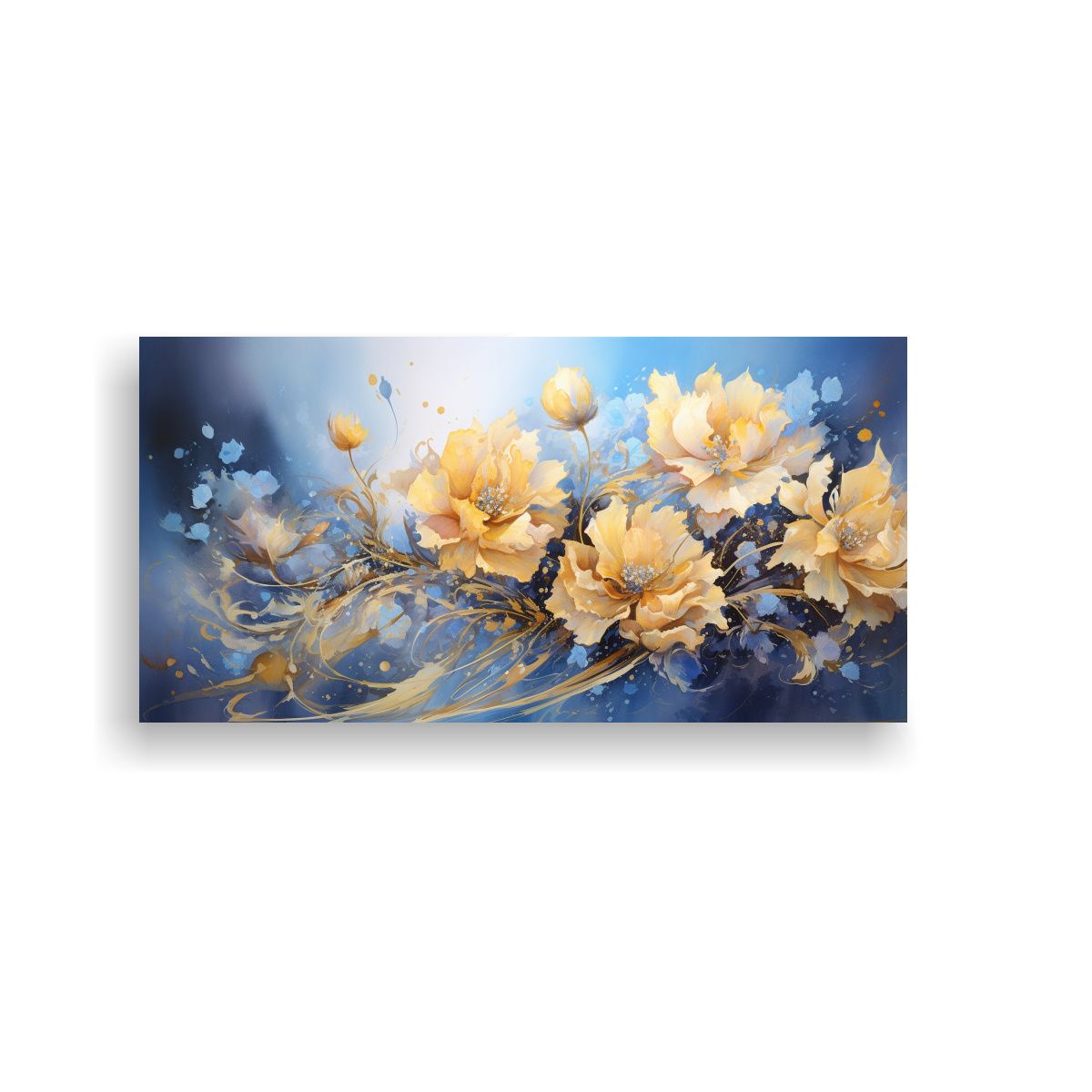 GENERICO - Pintura Abstracta Flores En Tonos Dorados Y 100x50 Cm