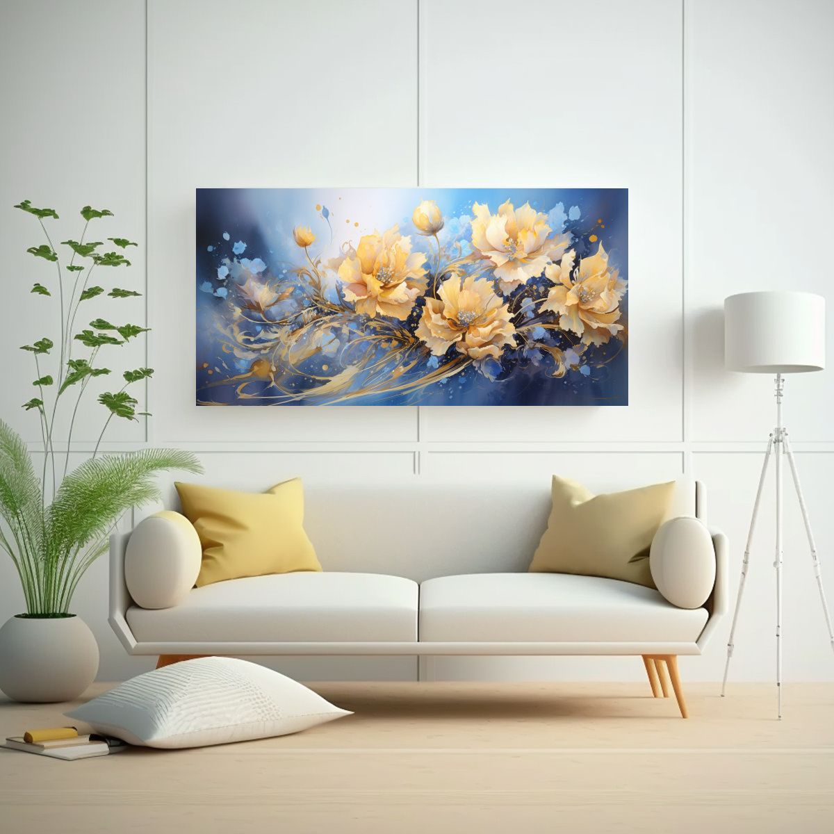 GENERICO - Pintura Abstracta Flores En Tonos Dorados Y 100x50 Cm