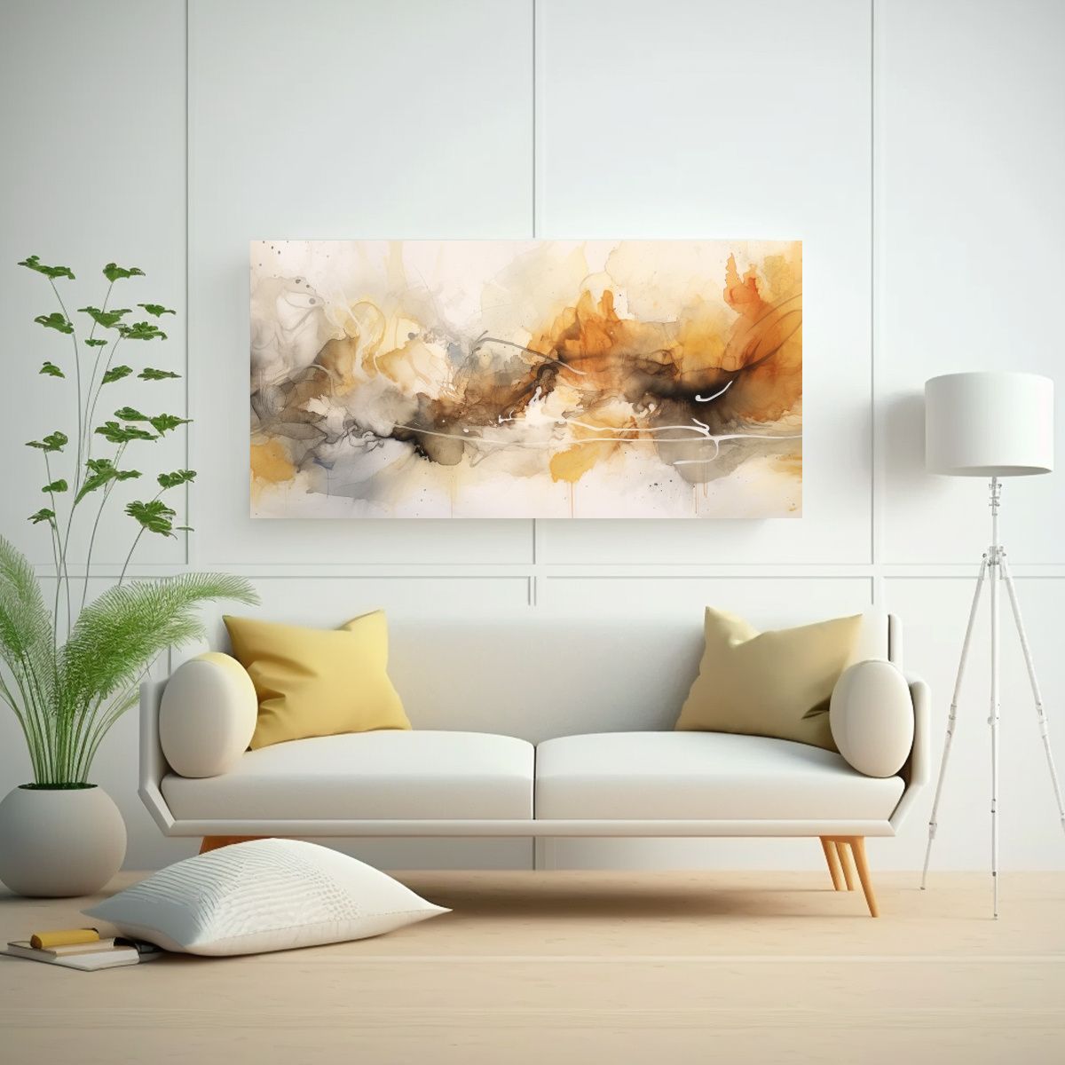 GENERICO - Cuadro Acuarela Moderna Abstracta Beige Y Blanco 80x40 Cm