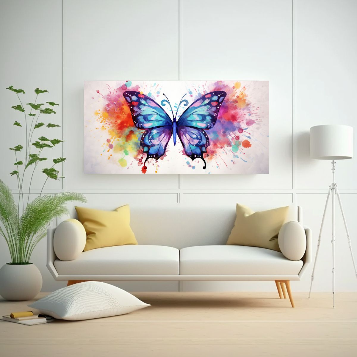 GENERICO - Cuadro En Bastidor Mariposa Acuarela Colorida 100x50 Cm