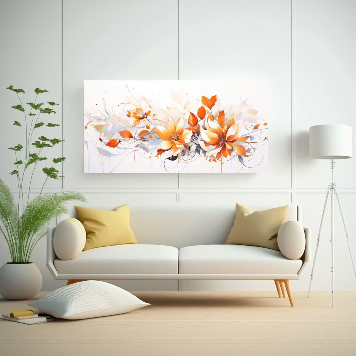 GENERICO - Cuadro Tela Temática Blanco Y Naranja Atmosfera 100x50 Cm