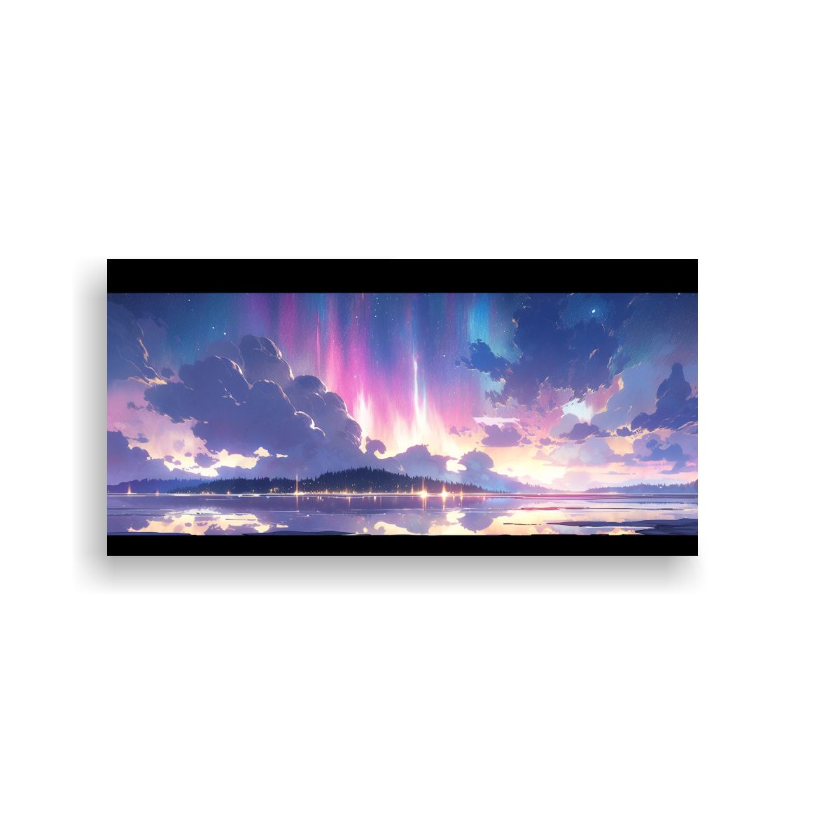 GENERICO - Cuadro Lienzo Moderno Aurora Boreal Y Arcoíris 60x30 Cm