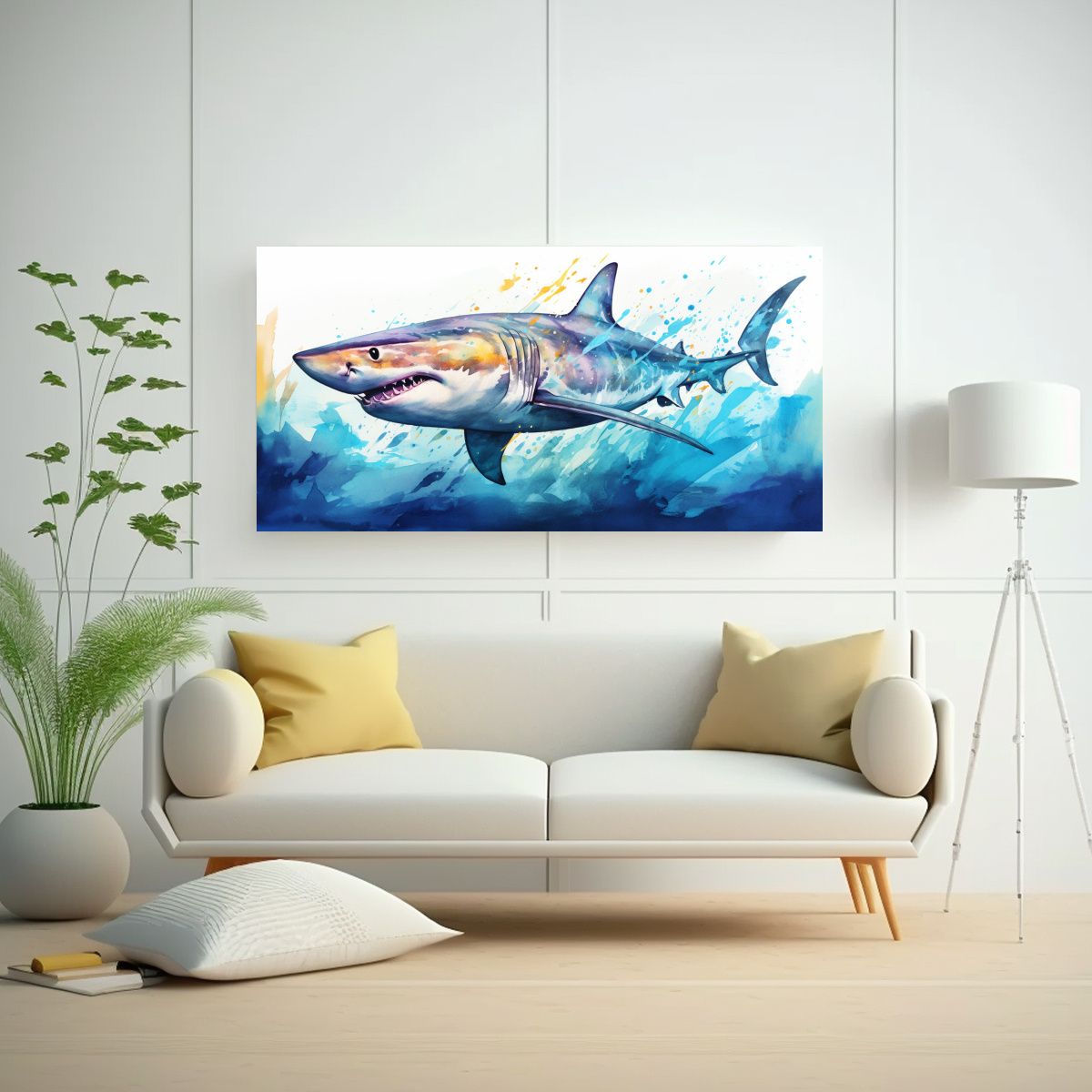 GENERICO - Pintura Acuarela Elegante De Tiburón Colorido 80x40 Cm