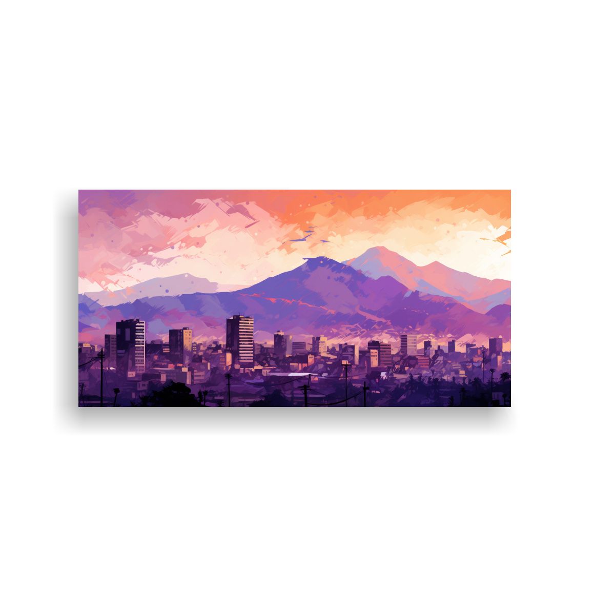 GENERICO - Paisaje Original En Tonos Pastel Y Morados De 60x30 Cm