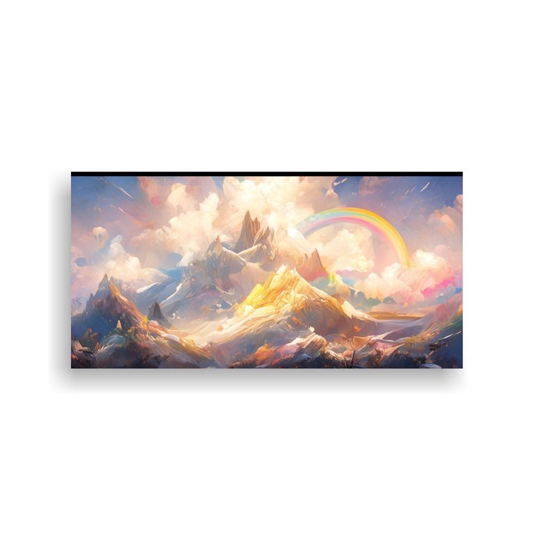 GENERICO - Cuadro Abstracto Montañas Nevadas Con Arco Iris 80x40 Cm