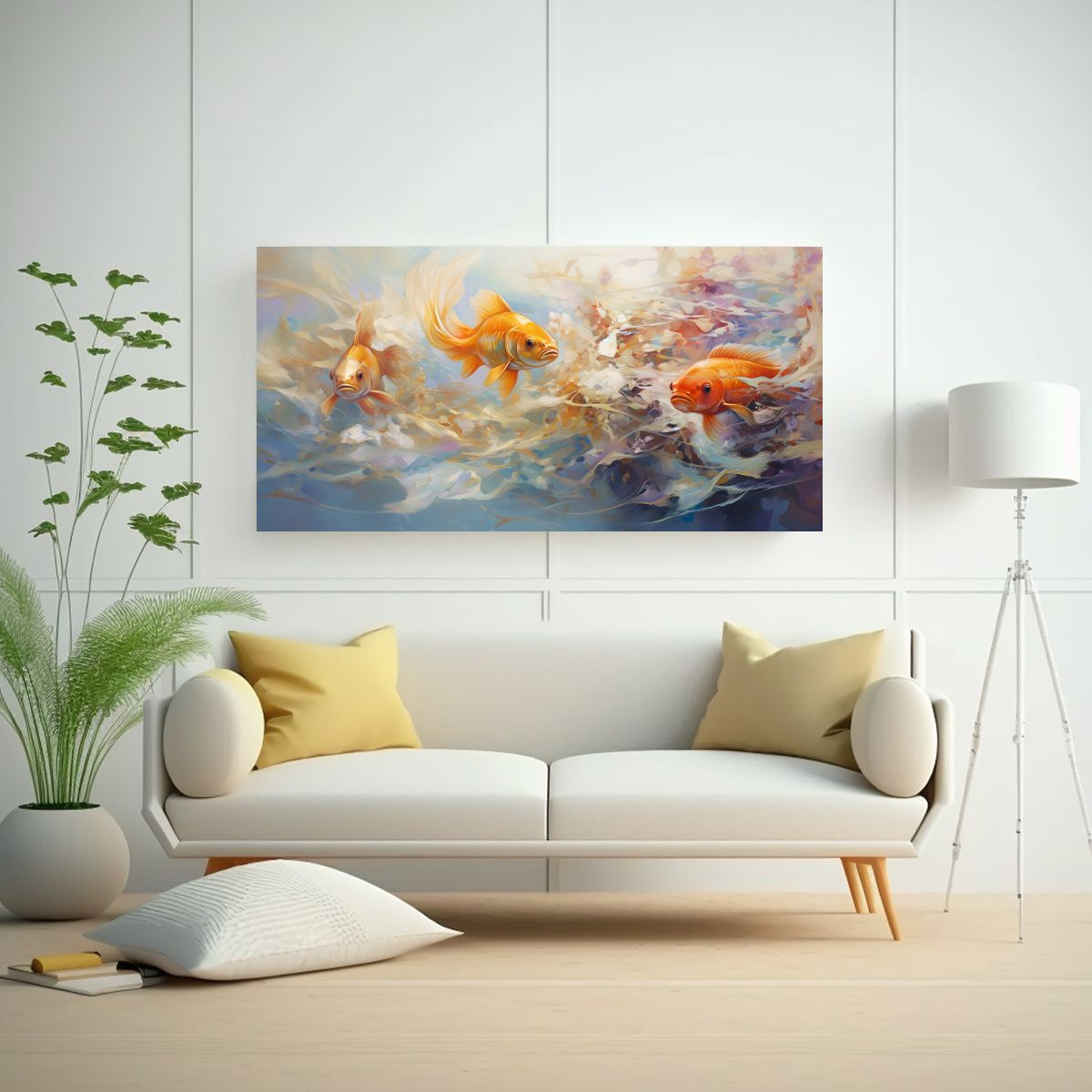 GENERICO - Tema De Oficina Peces Dorados Estilo Pintura Al 60x30 Cm