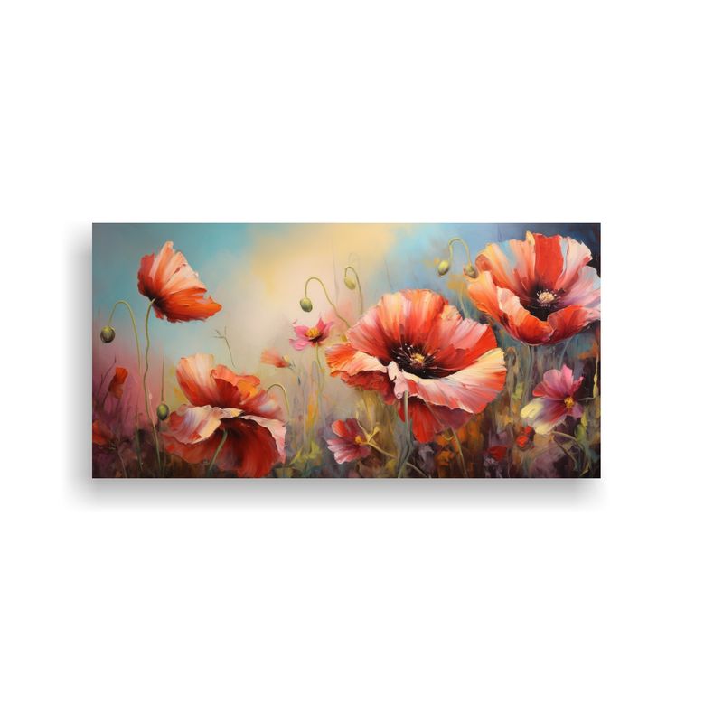 GENERICO - Pintura Abstracta Simétrica De Amapolas En 80x40 Cm