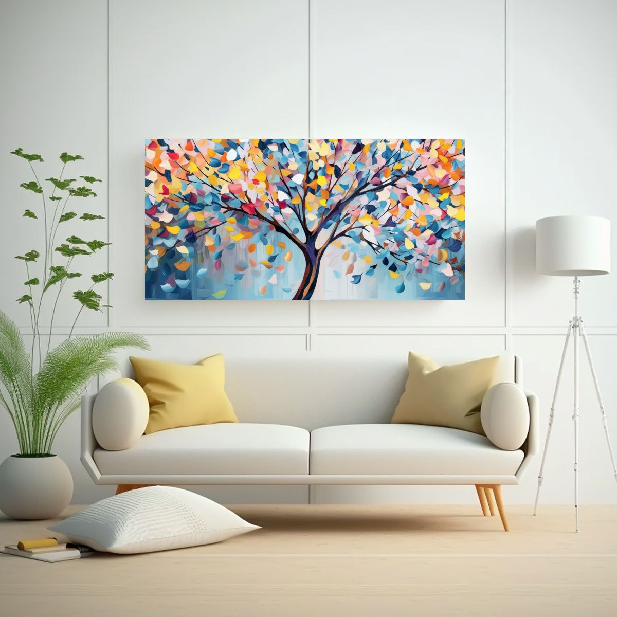 GENERICO - Pintura Decorativa Árbol Colorido Con Hojas 80x40 Cm