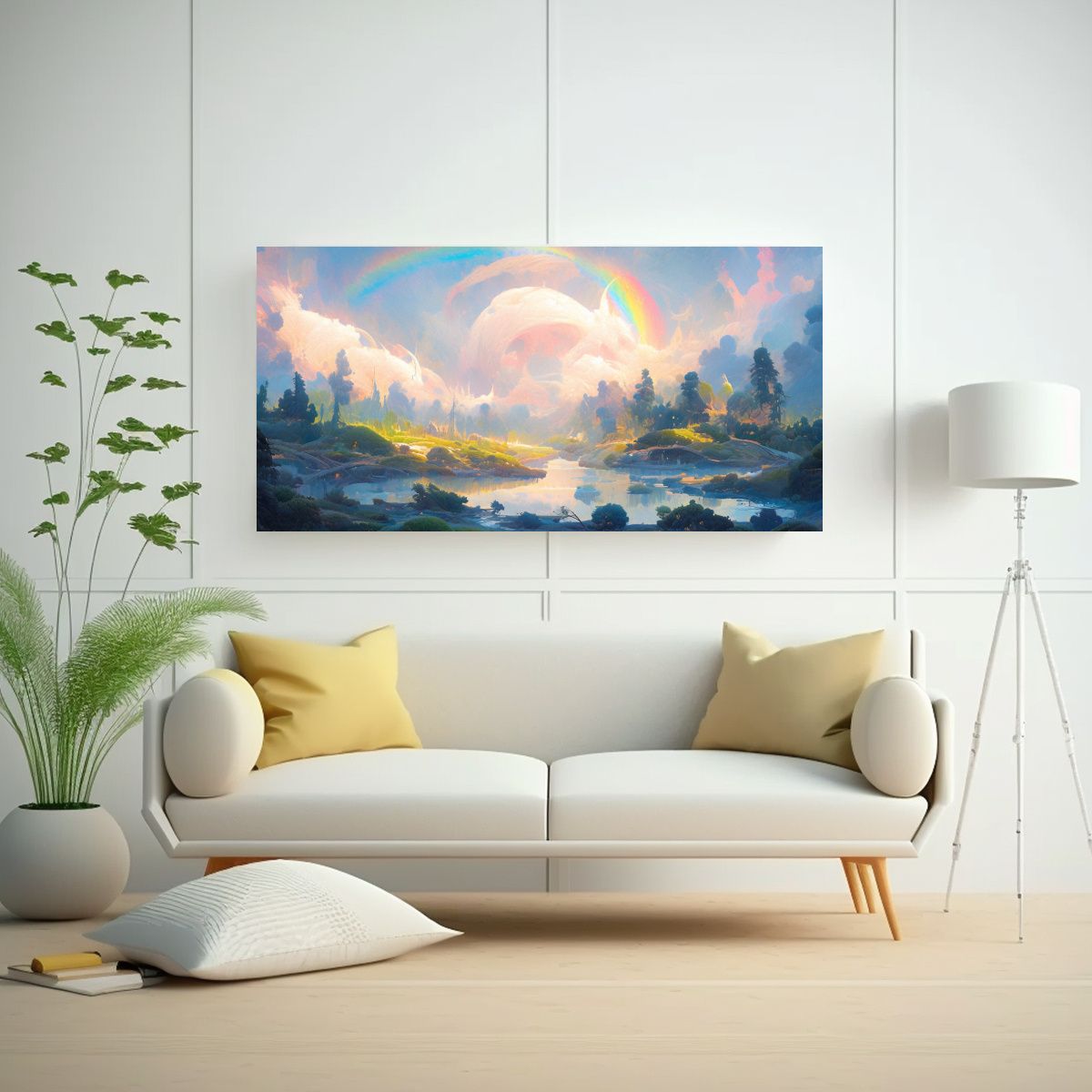 GENERICO - Pintura Abstracta De Paisaje Con Arco Iris Y 100x50 Cm