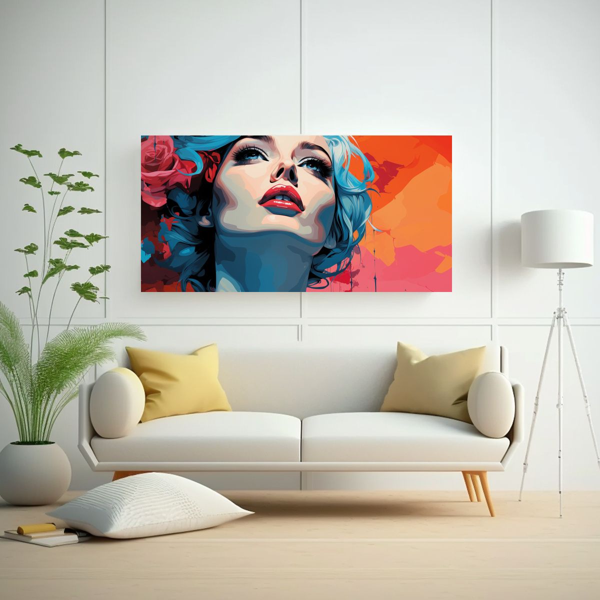 GENERICO - Lienzo Horizontal Temático De Rosa Estilo Pop Art 80x40 Cm