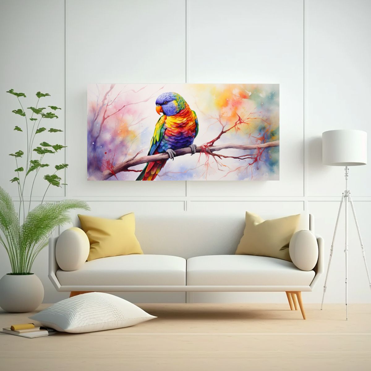 GENERICO - Cuadro Tela Vibrante Lorikeet Arcoíris En 100x50 Cm