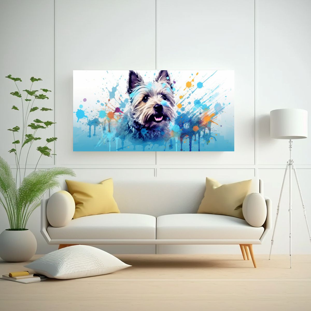 GENERICO - Terrier En Tonos Pastel Y Azul Neo Pop Art En 80x40 Cm