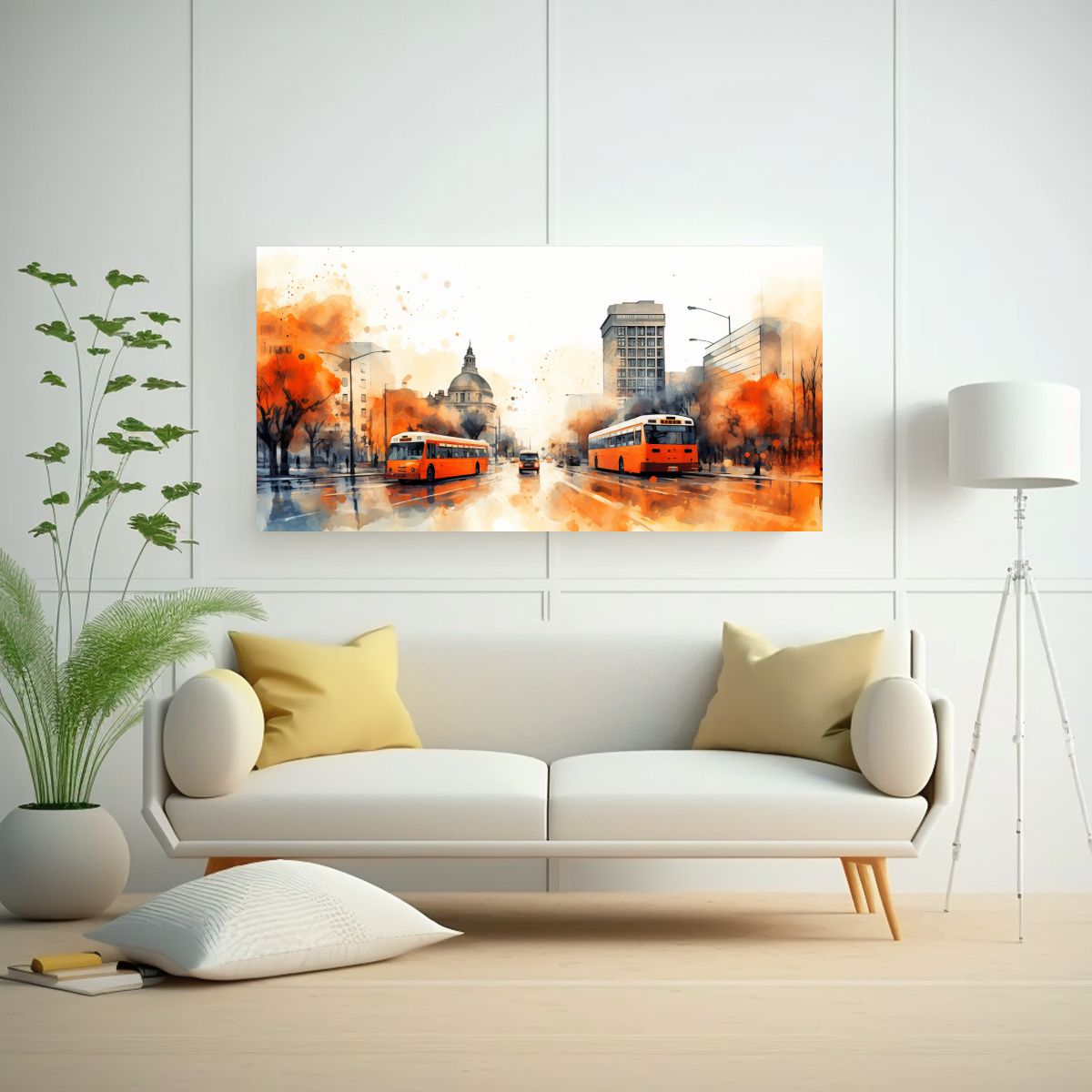 GENERICO - Pintura Acuarela Reflejo De Santiago Chile En 100x50 Cm