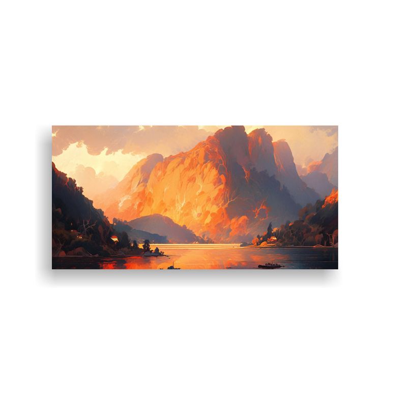 GENERICO - Pintura Abstracta De Montañas Junto Al Lago En 100x50 Cm