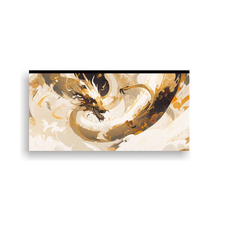 GENERICO - Fotografía De Dragón En Blanco Y Dorado 100x50 Cm