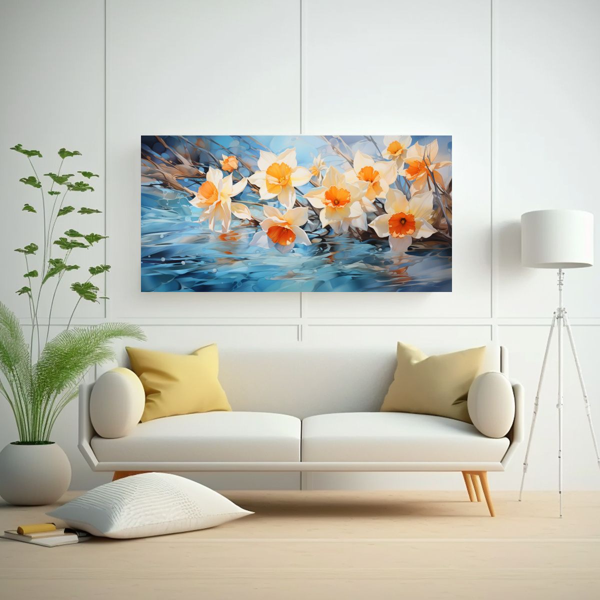 GENERICO - Cuadro Abstracción Elegancia Flores Narcisos 60x30 Cm