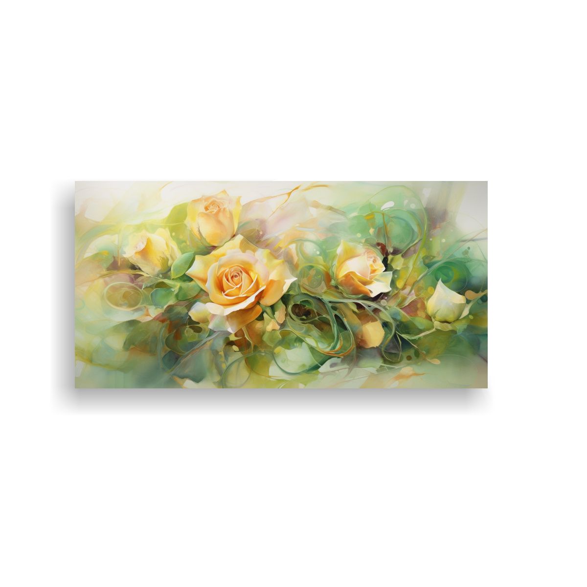 GENERICO - Pintura Abstracta En Acuarela De Colores Verde Y 60x30 Cm