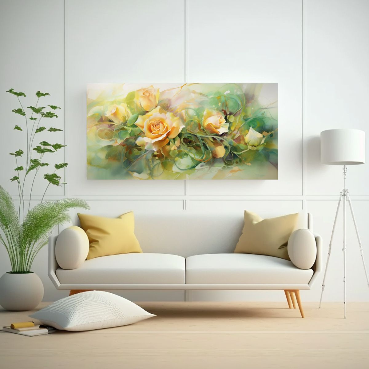 GENERICO - Pintura Abstracta En Acuarela De Colores Verde Y 60x30 Cm