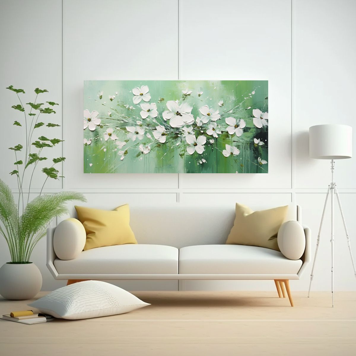 GENERICO - Pintura En Lienzo Elegante De Flores Verdes Y 60x30 Cm