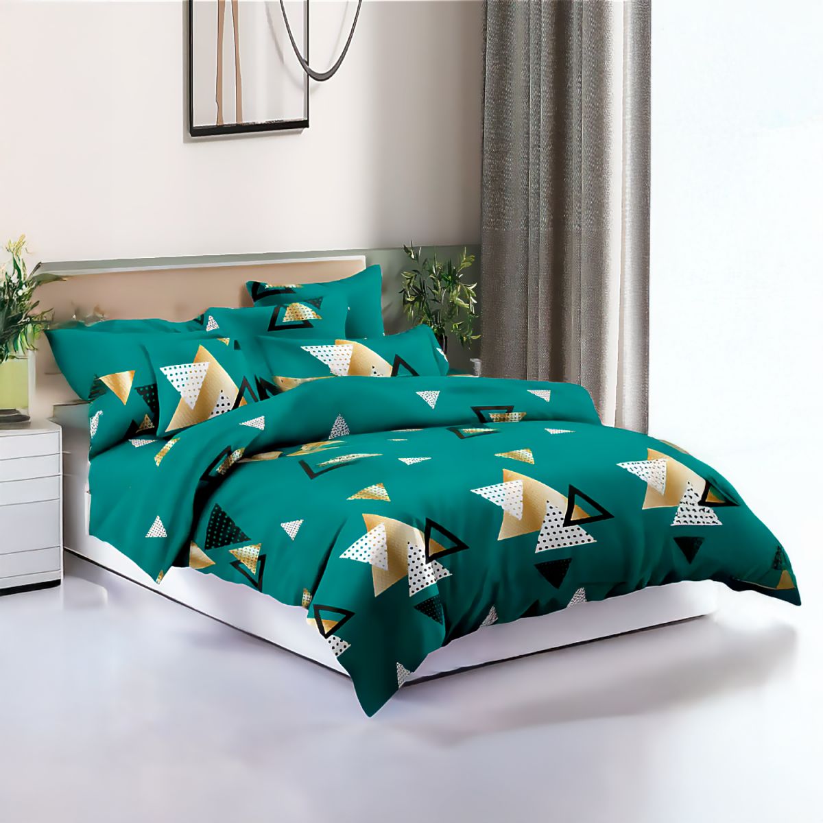 ALTERNATIVE - Conjunto De Sábanas 800 Hilos 15 Plz Diseño Triángulos 828