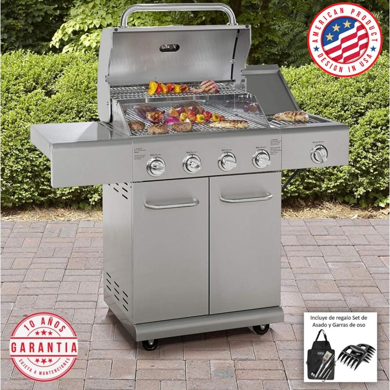 KENMORE - Parrilla a gas 4 Quemadores + Sellador lateral - Acero inoxidable