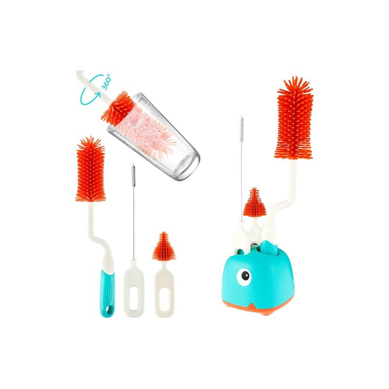 GENERICO - Set Cepillo Silicona Limpiadores Mamadera Escurridor Rojo