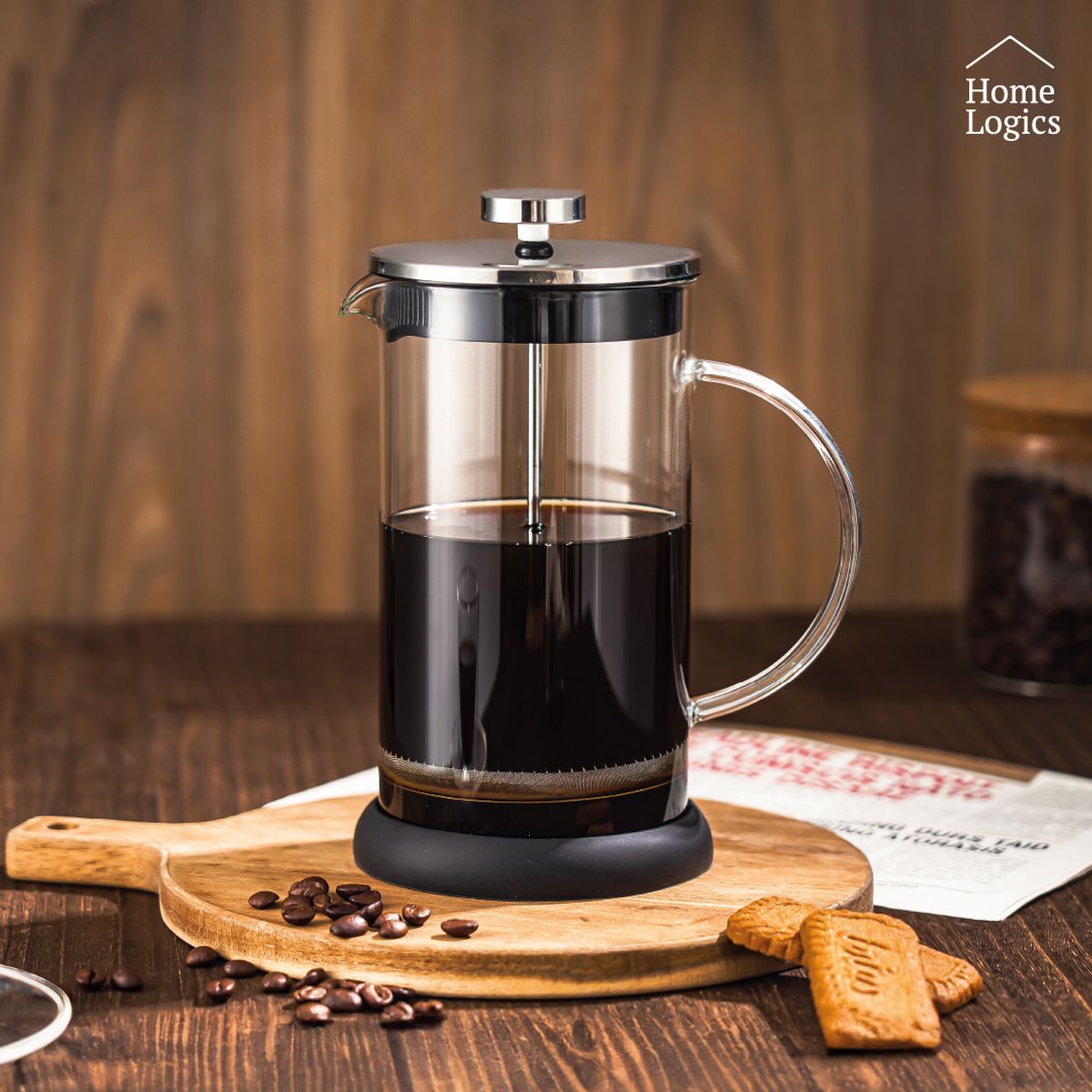 HOME LOGICS - Prensa Francesa Cafetera Manual Vidrio 1L Home Logics