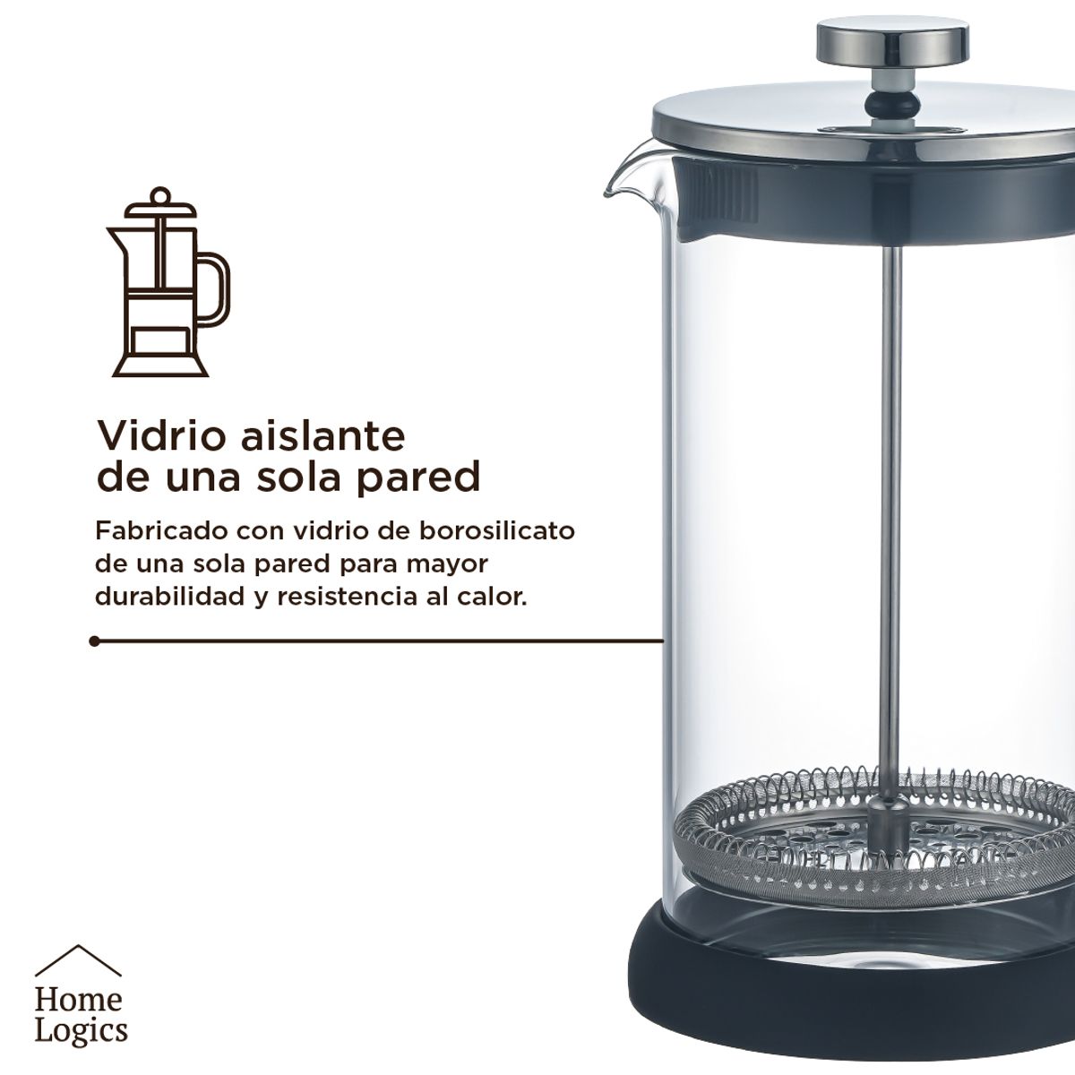 HOME LOGICS - Prensa Francesa Cafetera Manual Vidrio 1L Home Logics