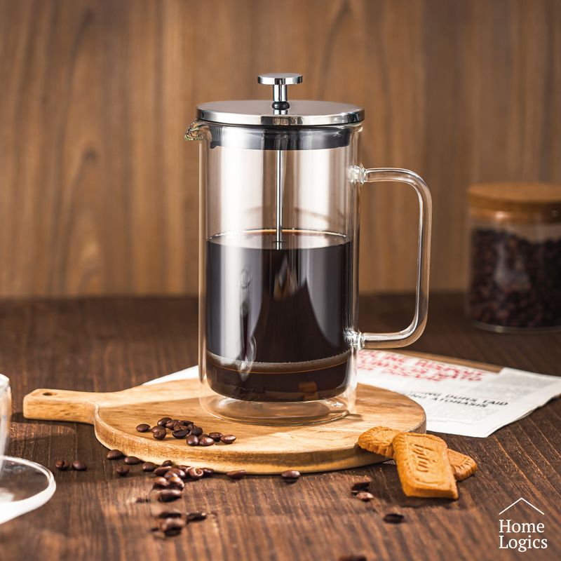 HOME LOGICS - Prensa Francesa Cafetera Café Vidrio Doble Pared 1L