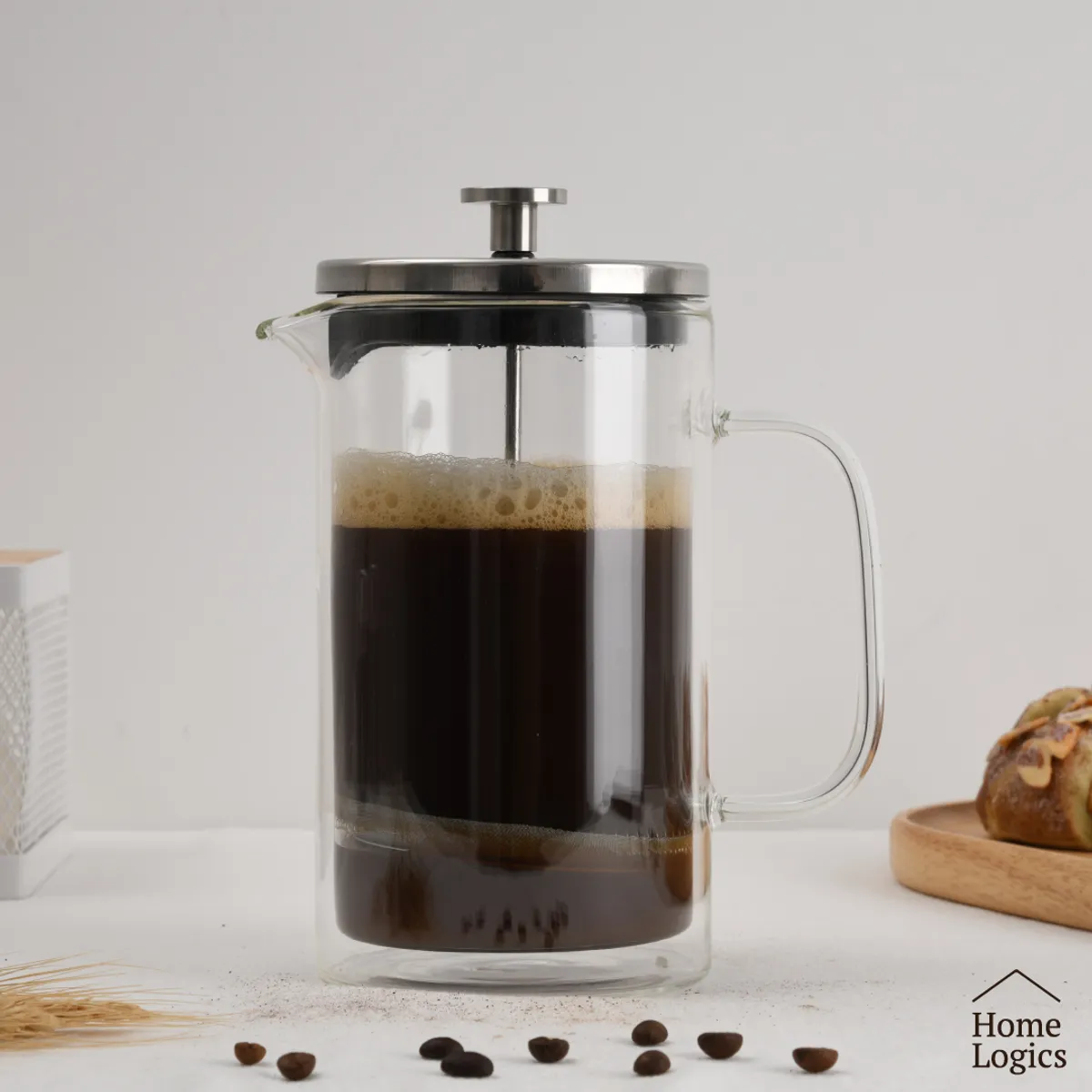 HOME LOGICS - Prensa Francesa Cafetera Café Vidrio Doble Pared 1L