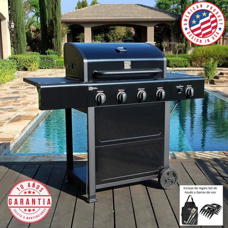 KENMORE - Parrilla a gas 4 Quemadores + Quemador lateral + Set de Asado + Garras