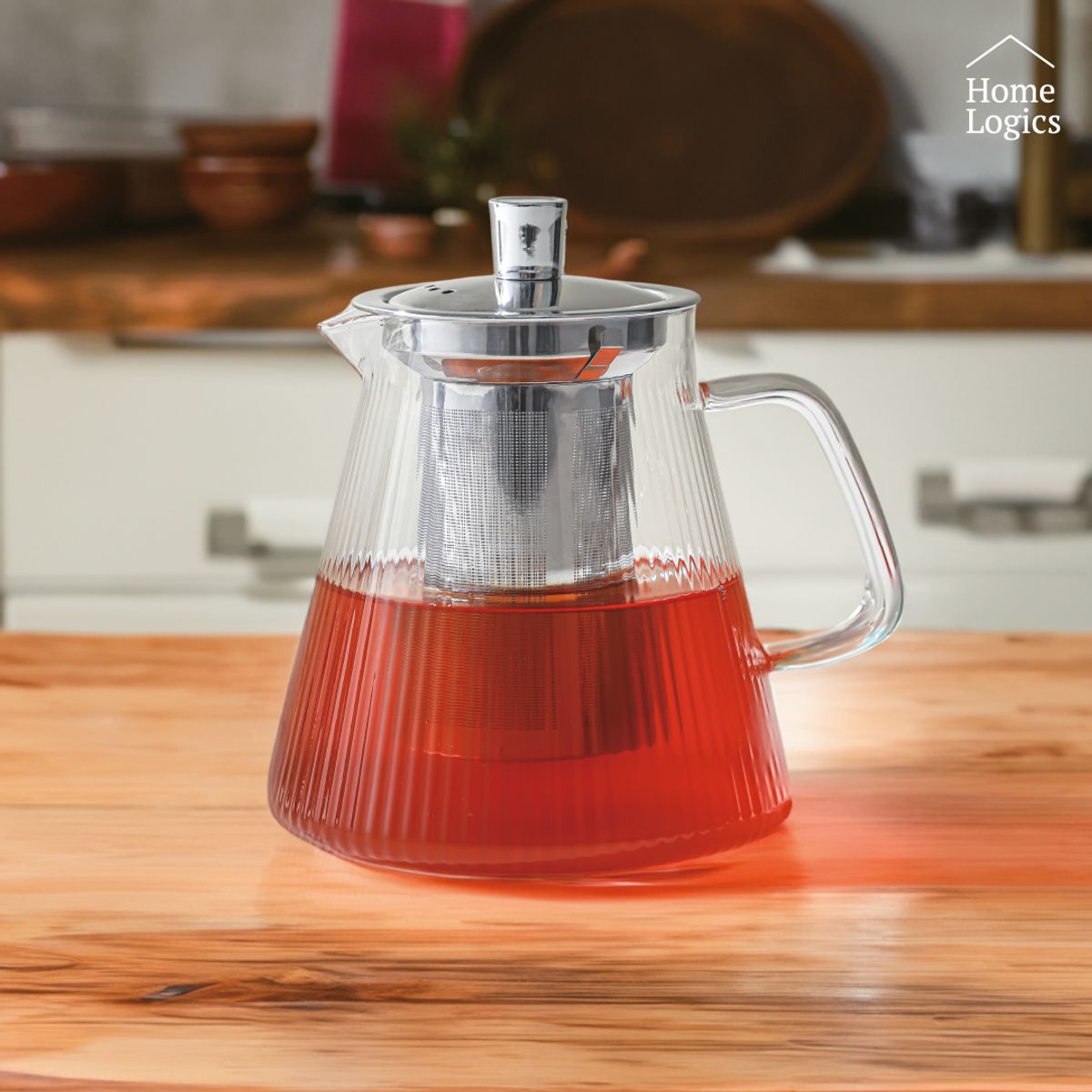 HOME LOGICS - Tetera Vidrio Con Filtro Para Infusiones 600 Ml Home Logics