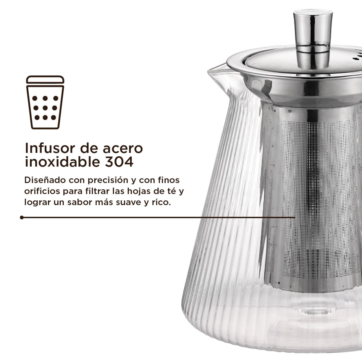 HOME LOGICS - Tetera Vidrio Con Filtro Para Infusiones 600 Ml Home Logics