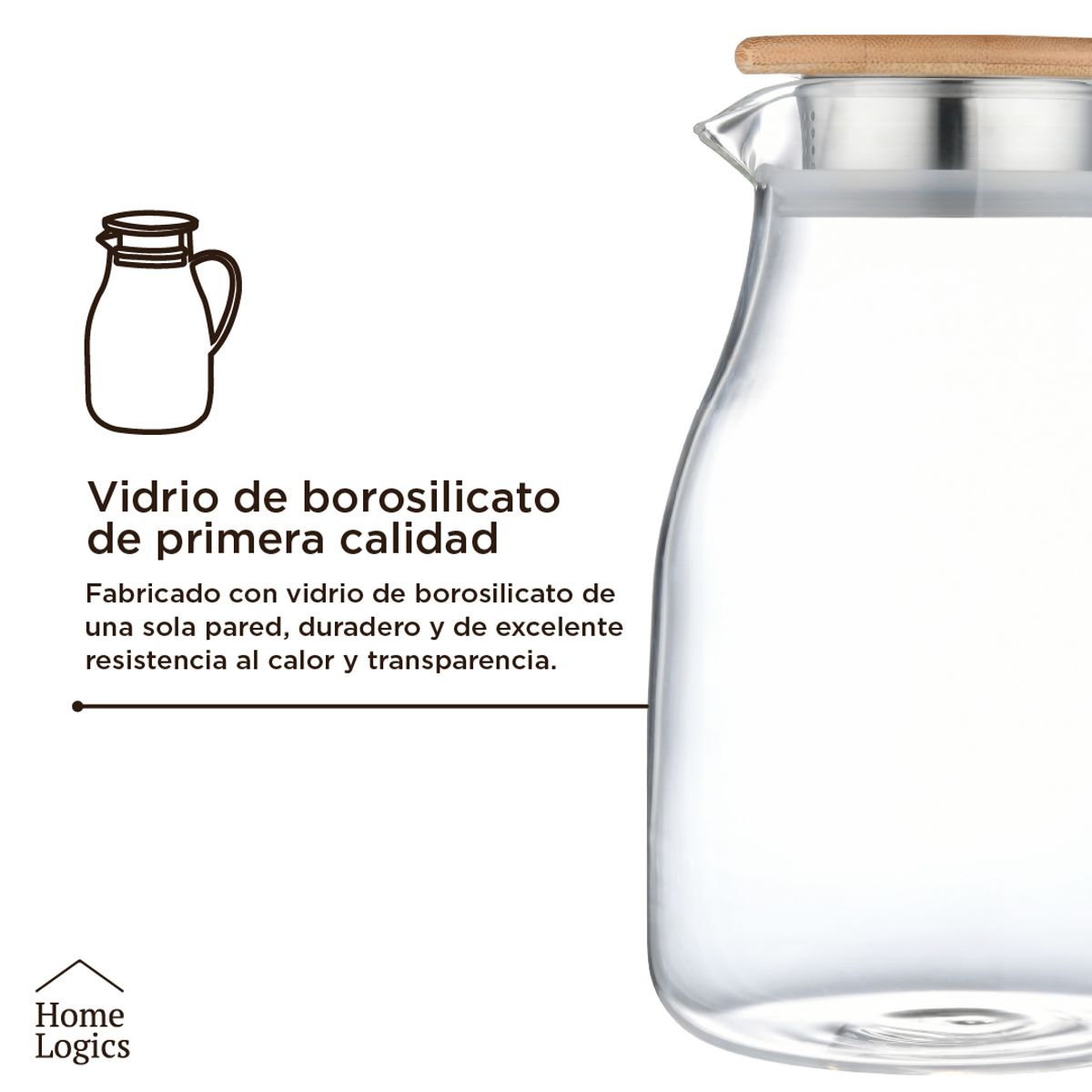 HOME LOGICS - Jarro De Vidrio De Agua Jugo Con Tapa 1700 Ml Home Logics Kiosclub