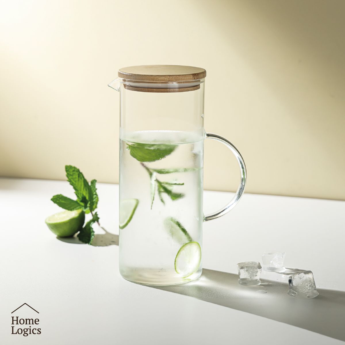 HOME LOGICS - Jarro De Vidrio De Agua Jugo Con Tapa 1400 Ml Home Logics