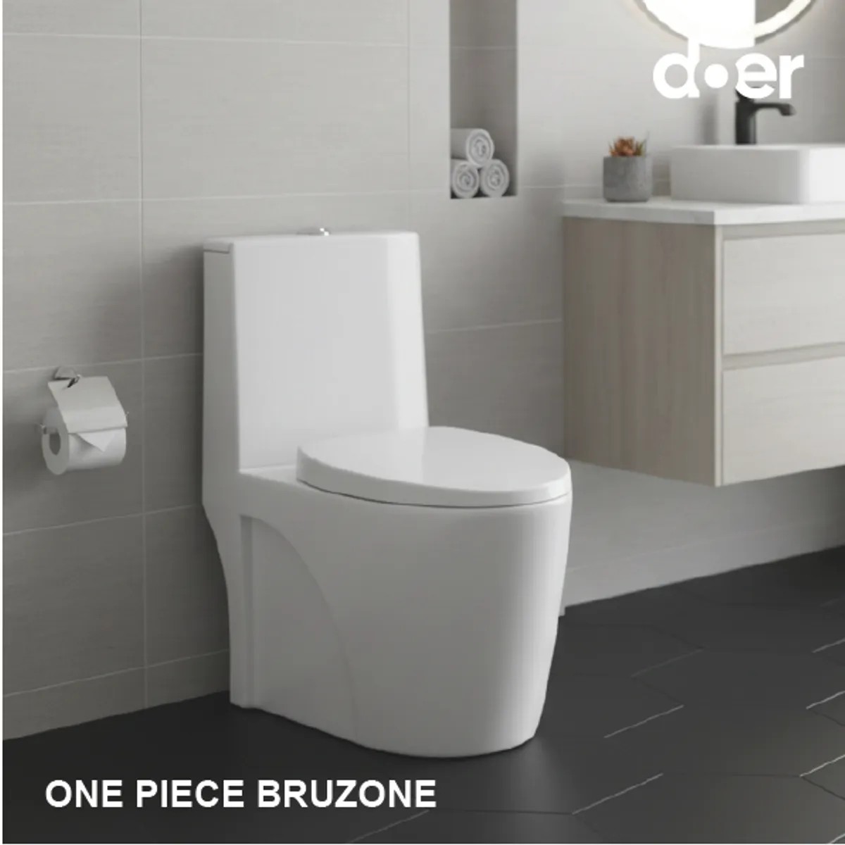 DOER - WC One Piece Bruzone Certificado, 4/6 litros descarga a Piso distancia 30cm blanco.