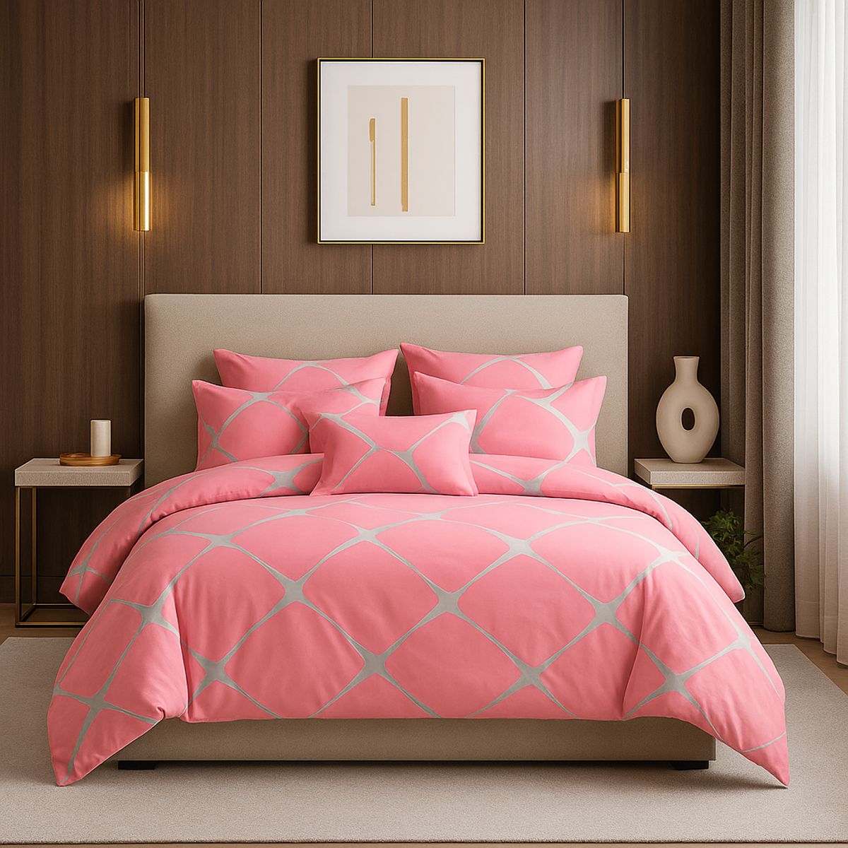 ALTERNATIVE - Set De Sábanas 800 Hilos 20 Plz Estilo Moderno Rosado 820