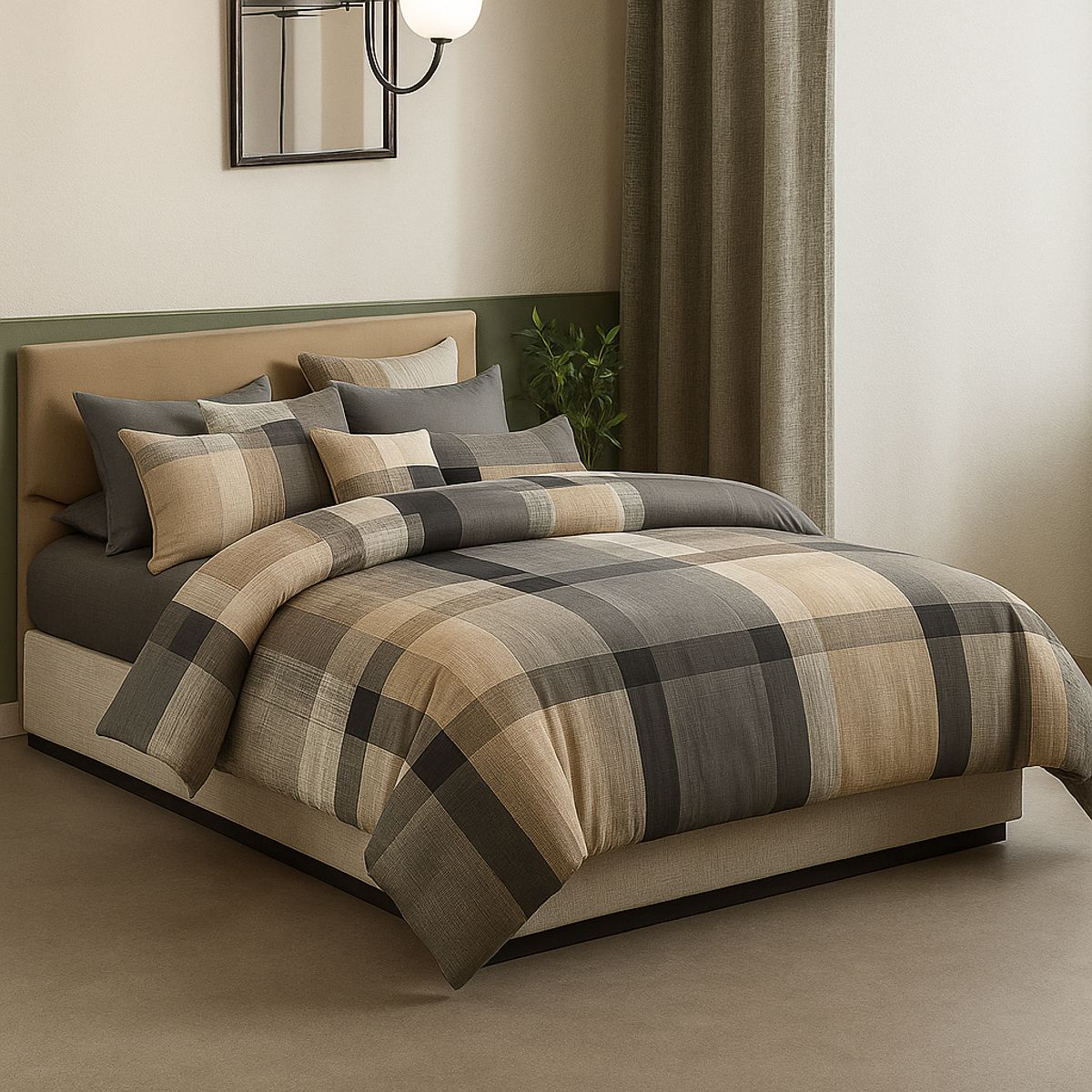 ALTERNATIVE - Ropa de Cama 20 Plz 800 Hilos Estilo Escocés Neutro 821