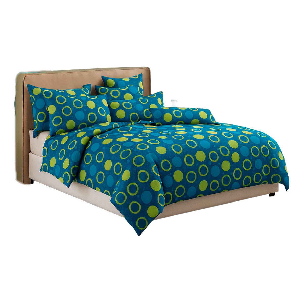 ALTERNATIVE - Conjunto De Sábanas 800 Hilos 20 Plz Círculos Azul Y Verde 826