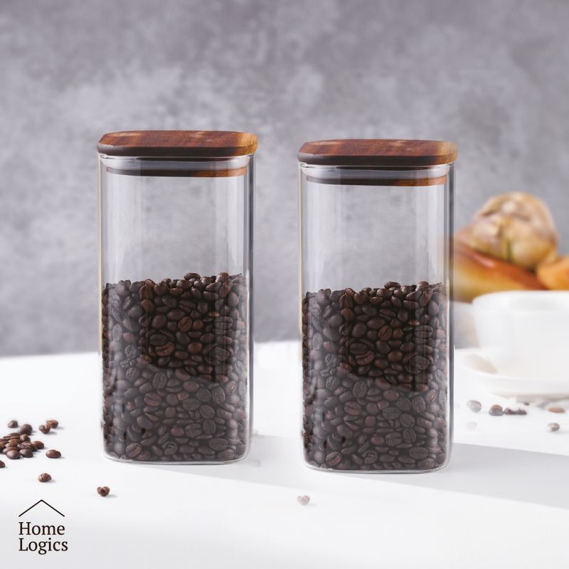 HOME LOGICS - Set 2 Contenedores Vidrio Con Tapa 1300 Ml Home Logics
