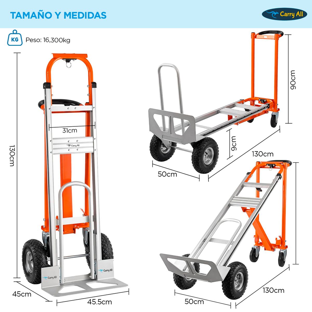 CARRY ALL - Carro De Carga 4 En 1 Carry All Titan 350 Kg Plus Plegable Yegua