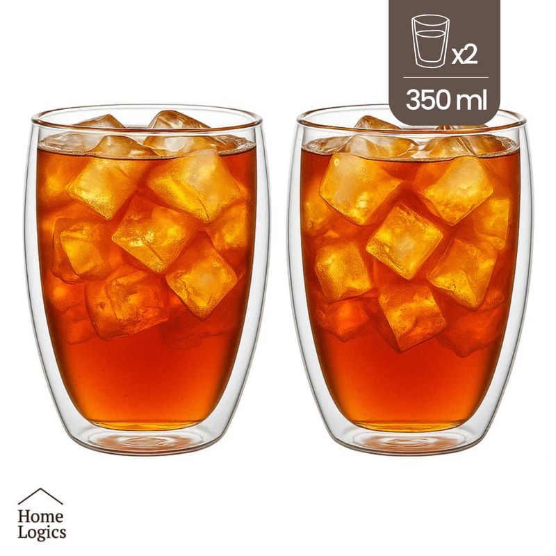 HOME LOGICS - Set 2 Vasos Mugs Vidrio Doble Pared 350 Ml Home Logics