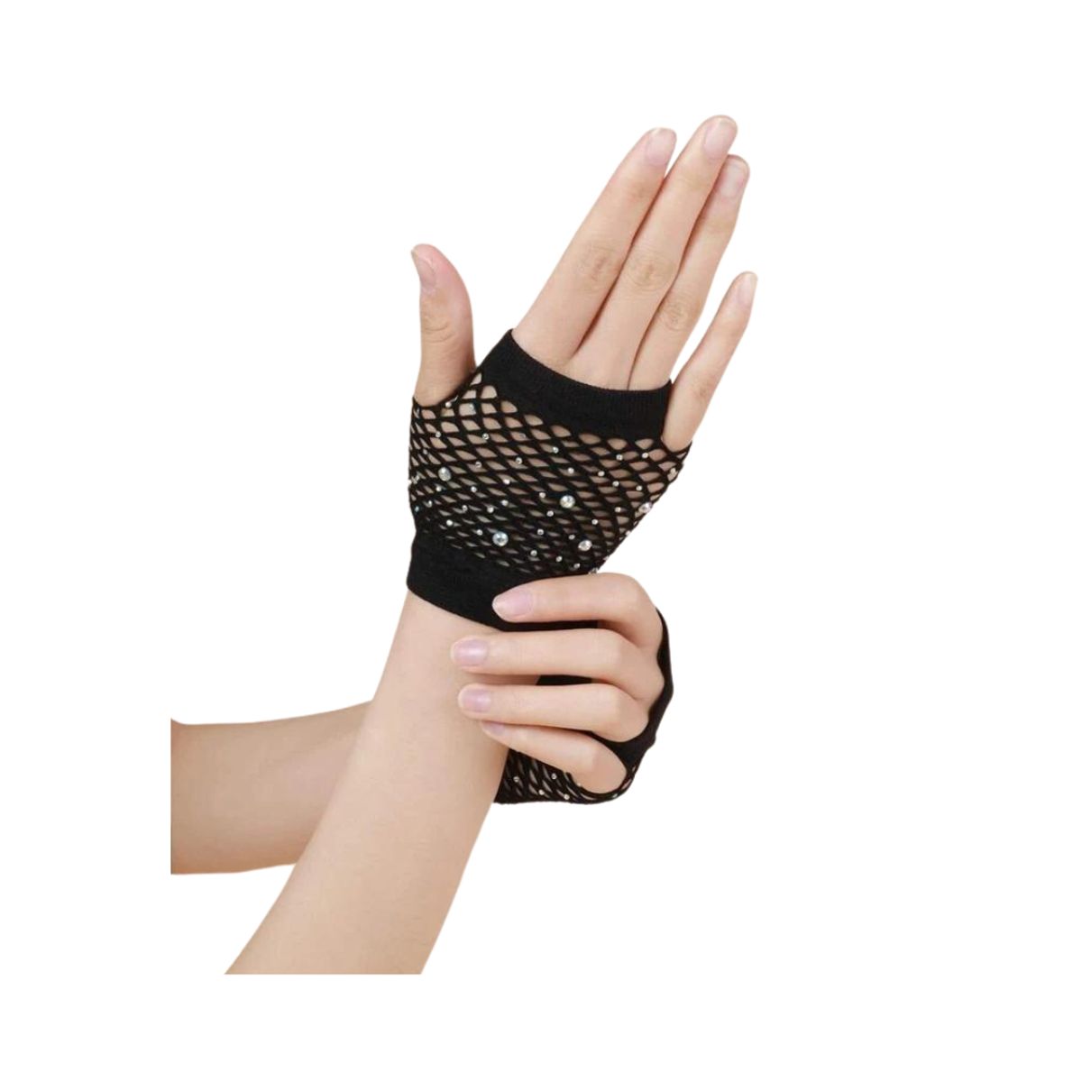 GENERICO - Guantes De Malla Cortos Con Brillos Rock Punk Gotico Cosplay