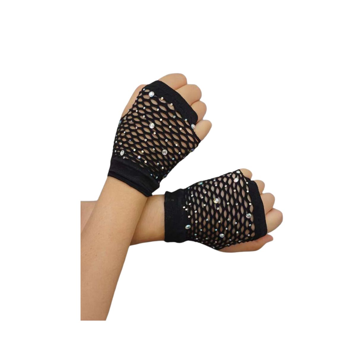 GENERICO - Guantes De Malla Cortos Con Brillos Rock Punk Gotico Cosplay