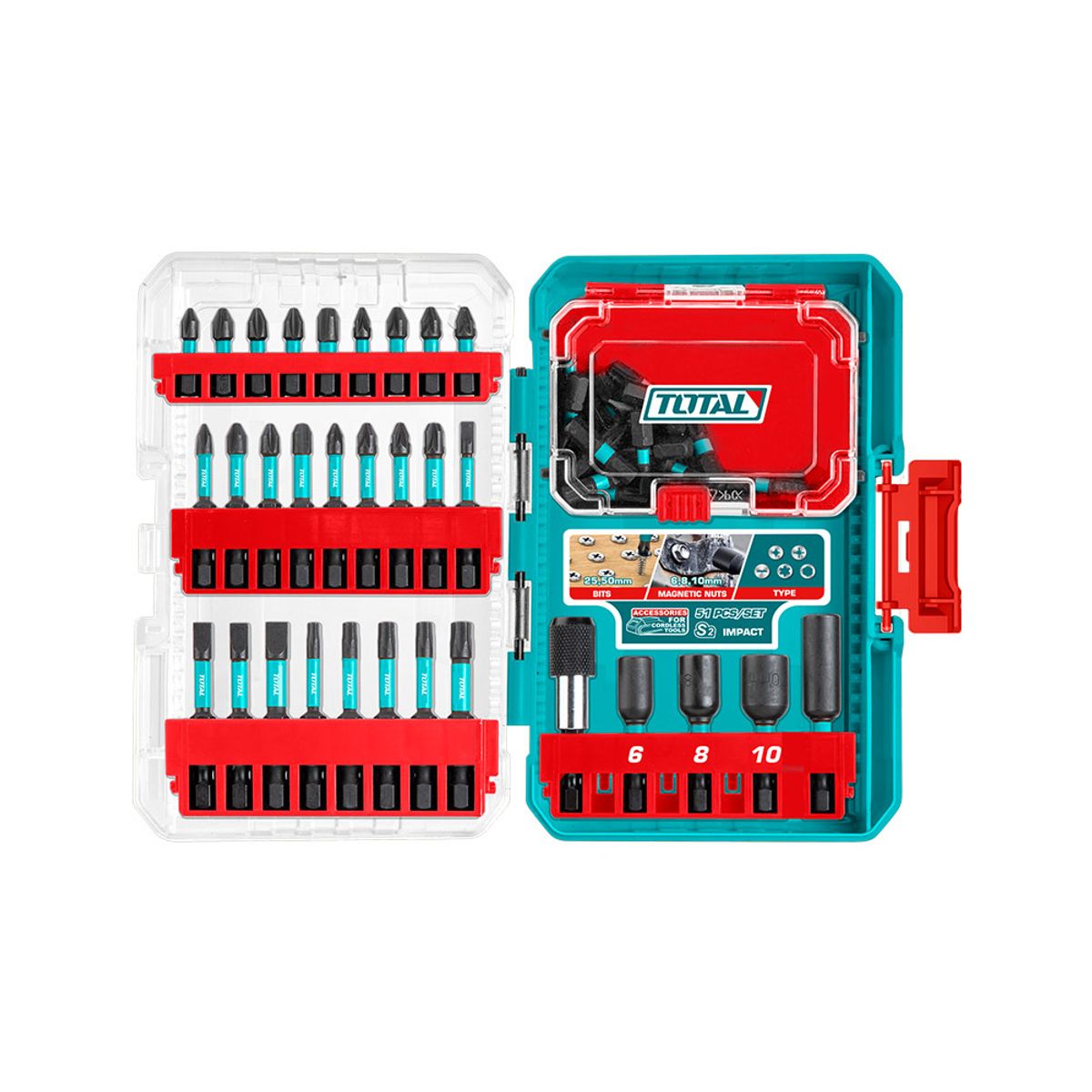 TOTAL TOOLS - Set 51 piezas de puntas de Impacto