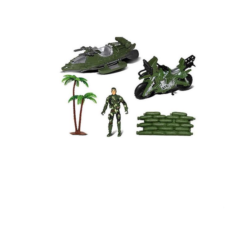 GENERICO - Set Militar Muñeco Moto Lancha