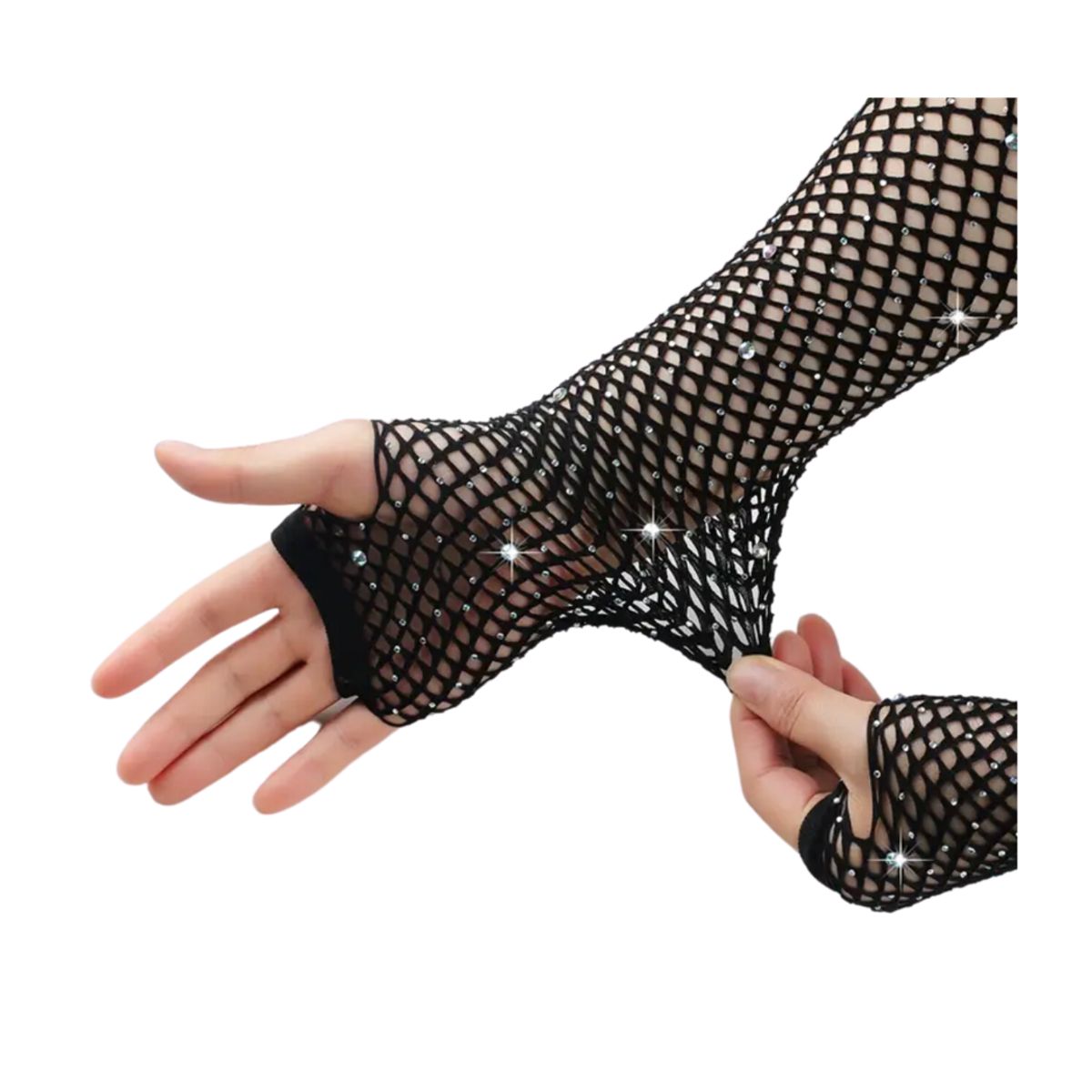 GENERICO - Guantes De Malla Largos Con Brillos Rock Punk Gotico Cosplay