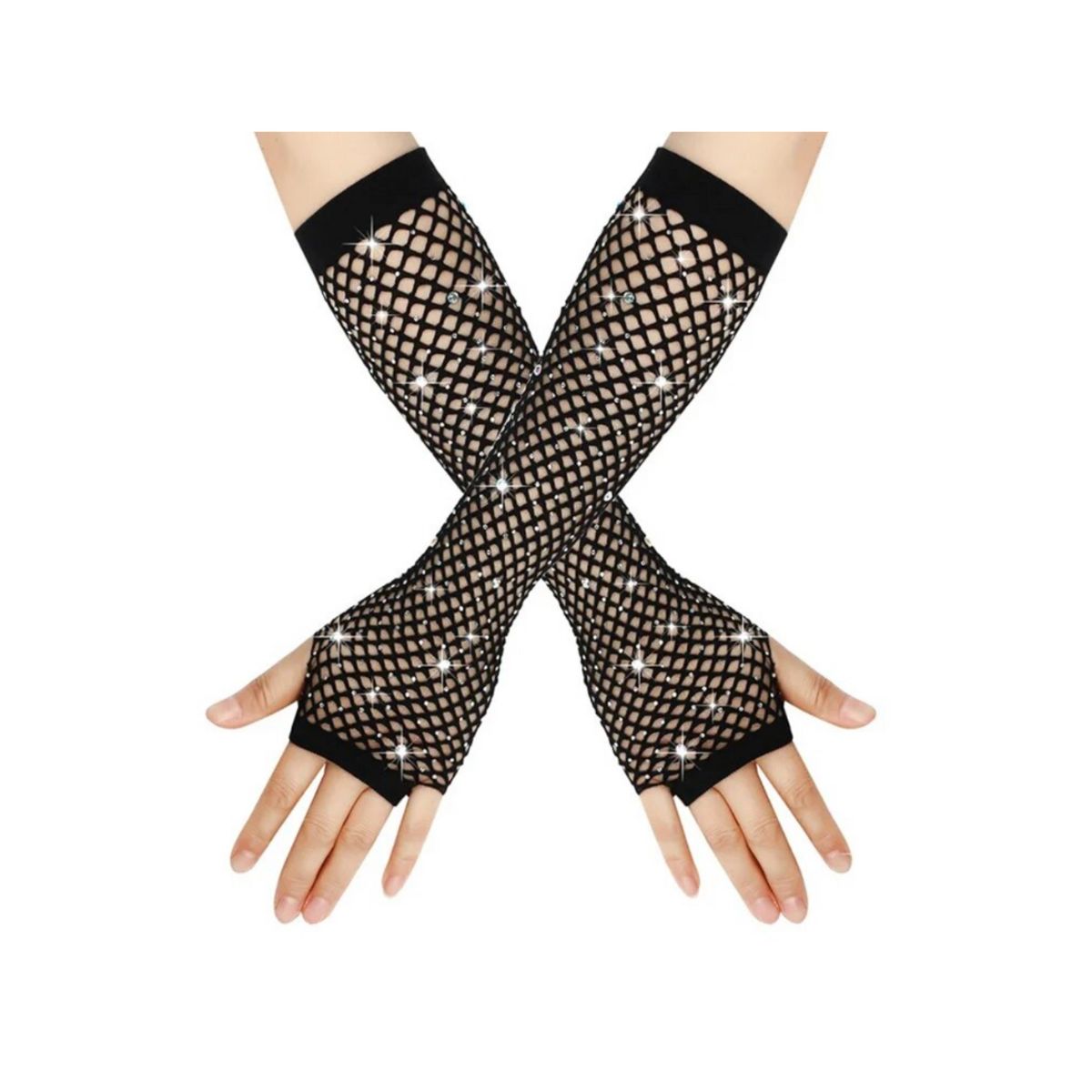 GENERICO - Guantes De Malla Largos Con Brillos Rock Punk Gotico Cosplay