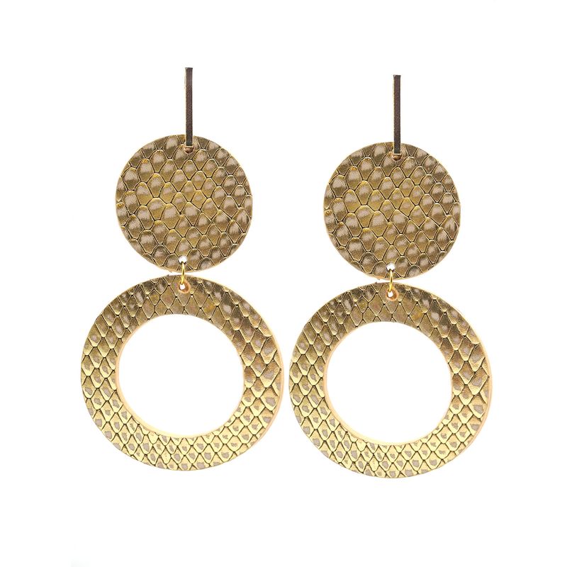 JARDIN DEL ESTE - Aros dorados de cuero argollas cascabel